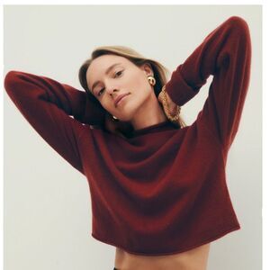 Reformation Cropped Cashmere Turtle Neck Sweater Dark Red Merlot Small